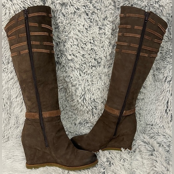 Napoleoni Made in Italy Tall Wedge Heel Brown Suede Winter Boots Size 39 USA 9 - Picture 3 of 16